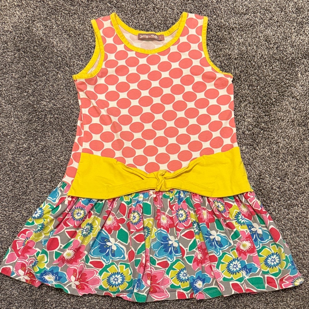 Jelly The Pug Pink Polka Dot Dress with Yellow Trim